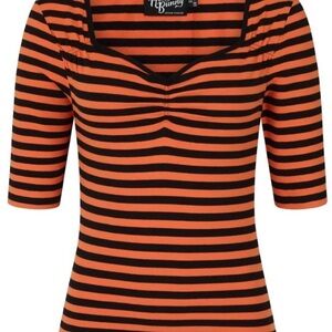 Hell Bunny Striped Orange and Black Women's Top